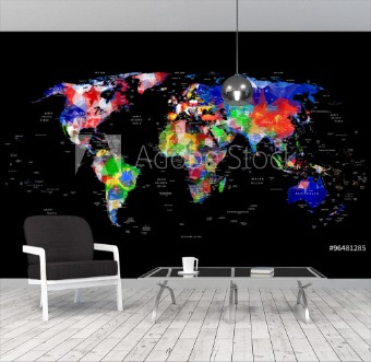 Afbeeldingen van GEOMETRIC DESIGN WORLD MAP WITH COUNTRY AND CITY NAMES